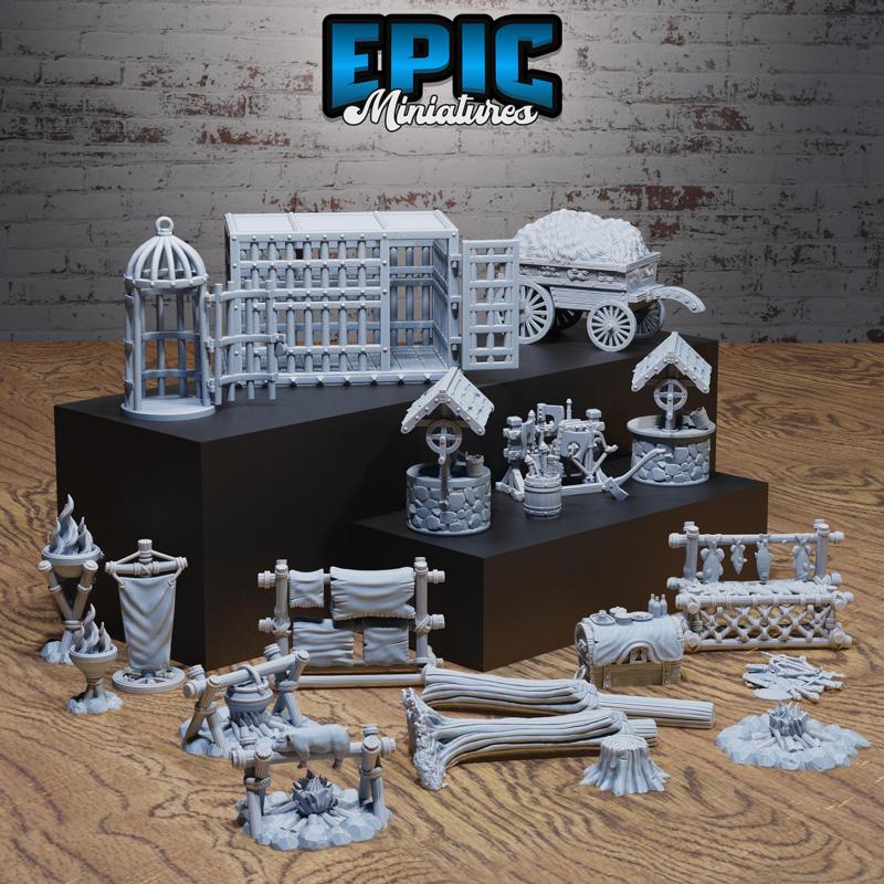 Bandit Camp Scatter / Rogue Stronghold Tiles / Ruthless Trickster Base Items / Criminal Villager Building / Robber Clan Equipment / Dungeon Area Decoration Item Set
