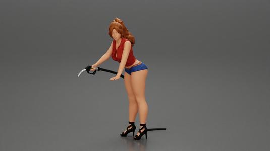 2 Sexy Girl in short putting gas in car at gasoline station