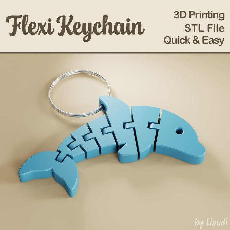 Flexi Dolphin STL Keychain - 3D Print File, Flexible Fidget Summer Keyring Bag Charm, Articulated, Digital Download for Commercial Use
