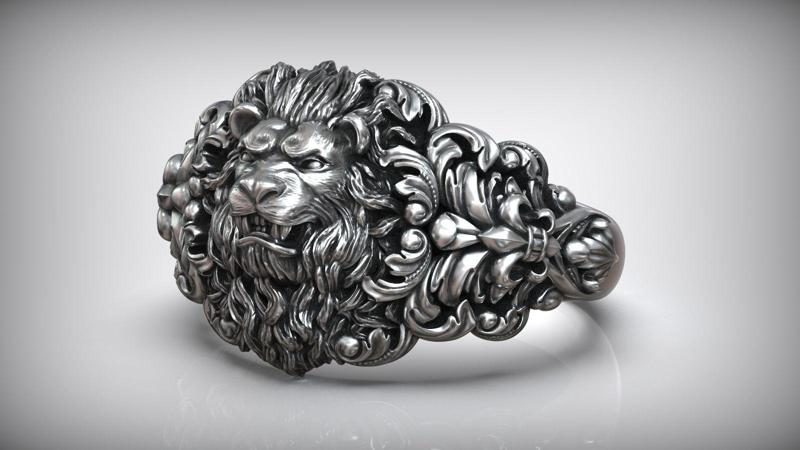 Lion Head Baroque Pattern Royal Fleur De Lis Unisex Ring