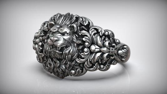Lion Head Baroque Pattern Royal Fleur De Lis Unisex Ring