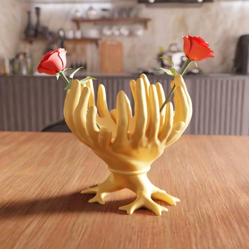 3D Octopus Hand Vase STL File – Unique Flower Vase for Desk or Shelf Decor, Modern Hand Sculpture, Digital File Gift for Her or Him