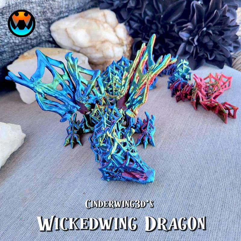 Wickedwing Dragon, Imposing Halloween Dragon, Print in Place, No Supports