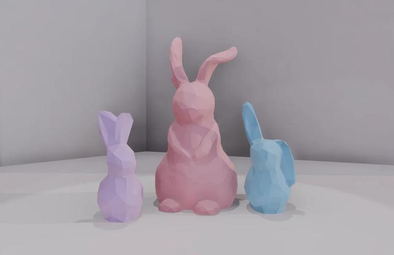 Cute Low Poly Bunny Family