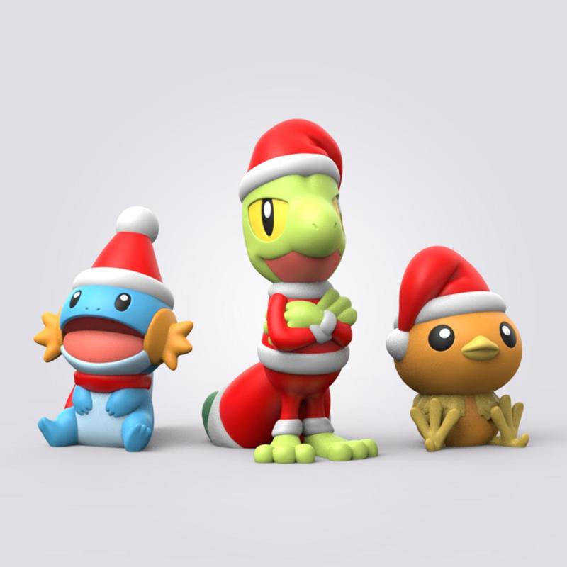 Christmas Mudkip Treecko Torchic (Easy Print No Supports)
