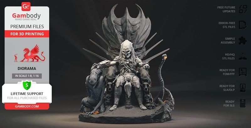 Predator on Throne 3D Printing Figurine in Diorama | Assembly