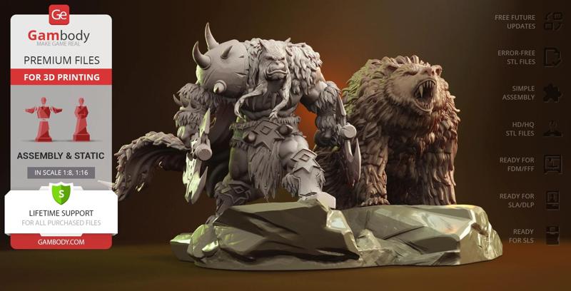 Rexxar & Misha in Diorama STL files for 3D Printing | Assembly Model