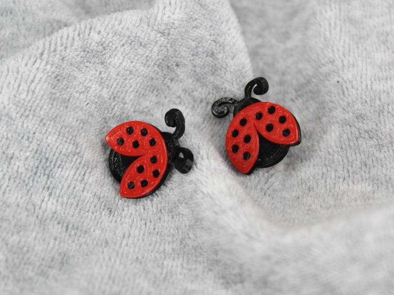 3D Printed Ladybug Stud Earrings Jewelry Gift Idea