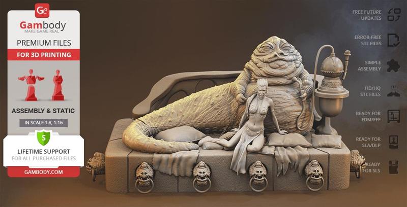 Jabba The Hutt & Leia in Diorama STL files for 3D Printing | Assembly Model