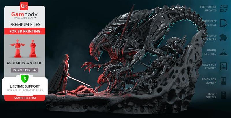 Alien Queen in Diorama STL files for 3D Printing | Assembly Model