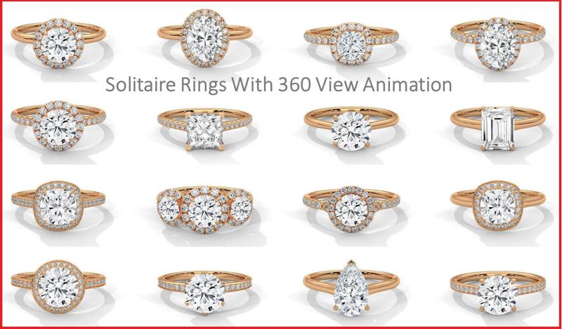 104 Solitaire rings with 360 view animation 3D Model Collection