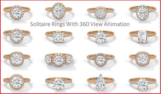 104 Solitaire rings with 360 view animation 3D Model Collection