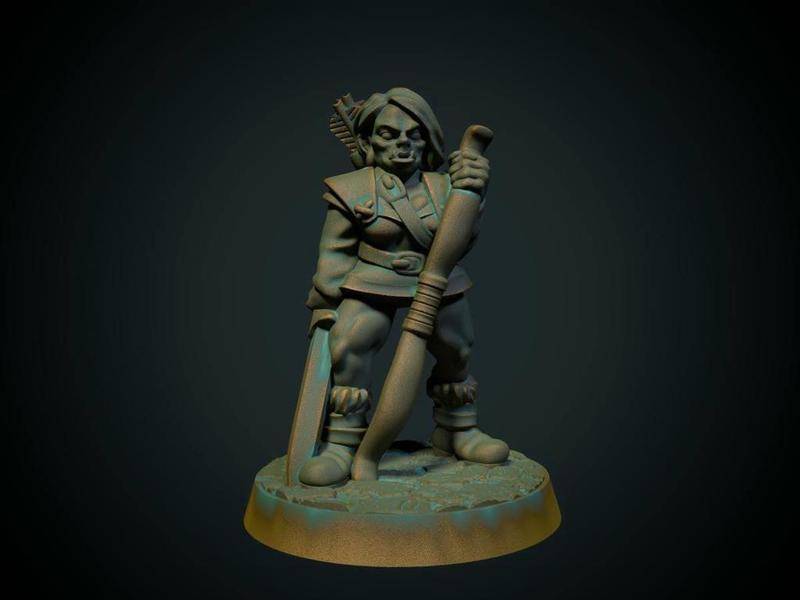 Half-orc female ranger 28mm (Supportless, FDM friendly)