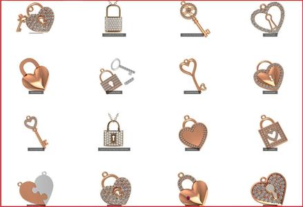 16 Love Lock Key Charm Pendant Necklace 3D Model Collection