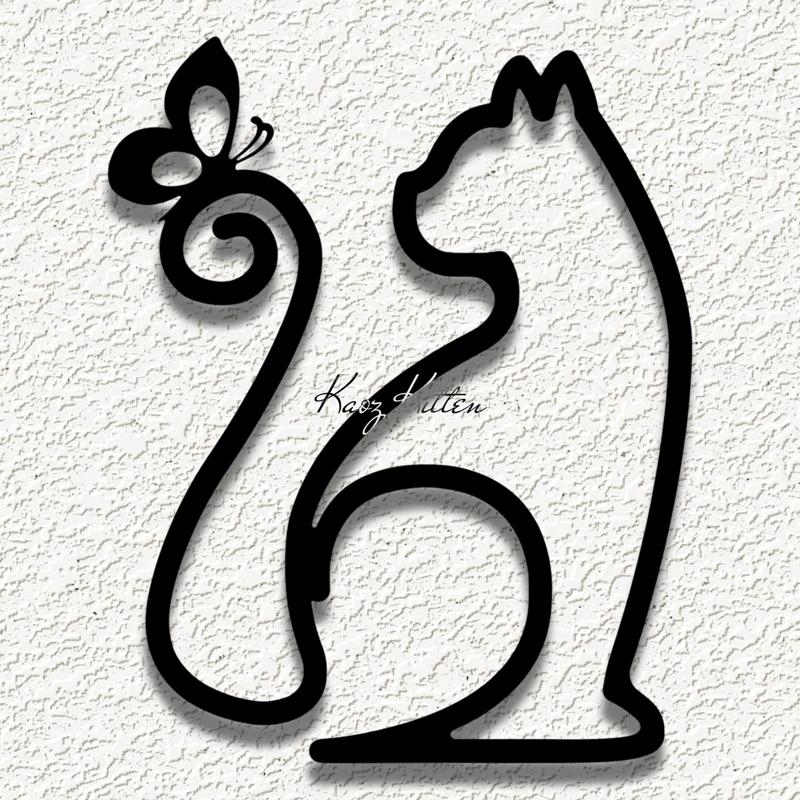 line cat butterfly wall art