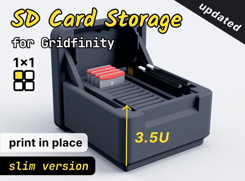 Gridfinity SD Card Bin / Box (w Hinges)   