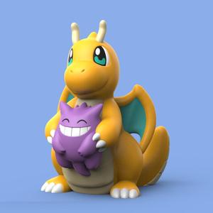 Chibi Dragonite with Gengar (Easy Print No Supports)