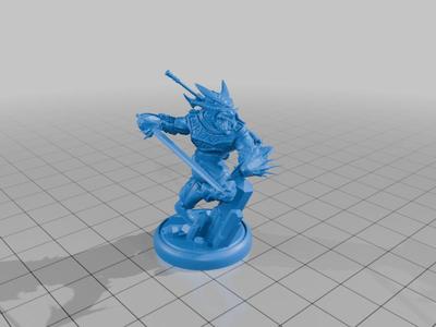 Dragonborn with dragon head hand weilding a raiper and a longsword on back