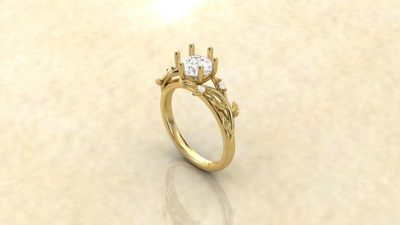 Leaf Vines Engagement Ring with Side Stones