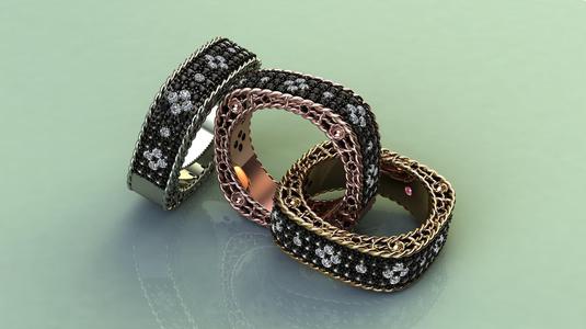 Venetian Princess  ring  with  black and white diamonds