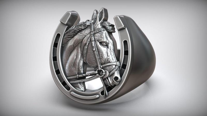 Lucky Horseshoe Horse Head Ring