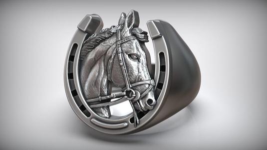 Lucky Horseshoe Horse Head Ring