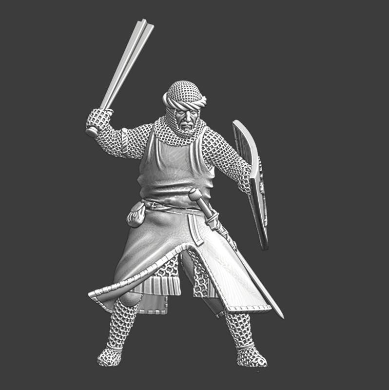 Medieval knight fighting with barmace