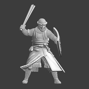Medieval knight fighting with barmace