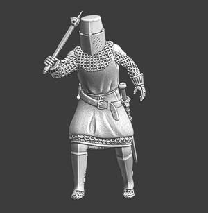 Medieval Knight advancing with warhammer