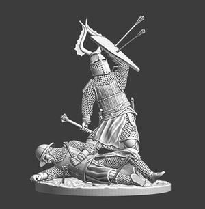 Medieval Knight protecting wounded sergeant
