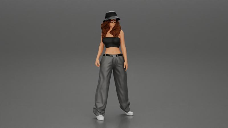 gangster homies lowrider girl posing in hat and sunglasses with long hair
