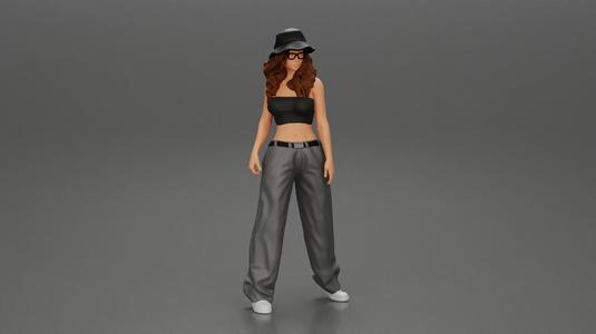 gangster homies lowrider girl posing in hat and sunglasses with long hair