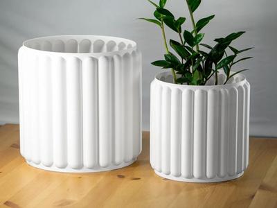 Retro Ribbed Planter, Round Mid-Century Modern Style Pot for Plants, Large Size
