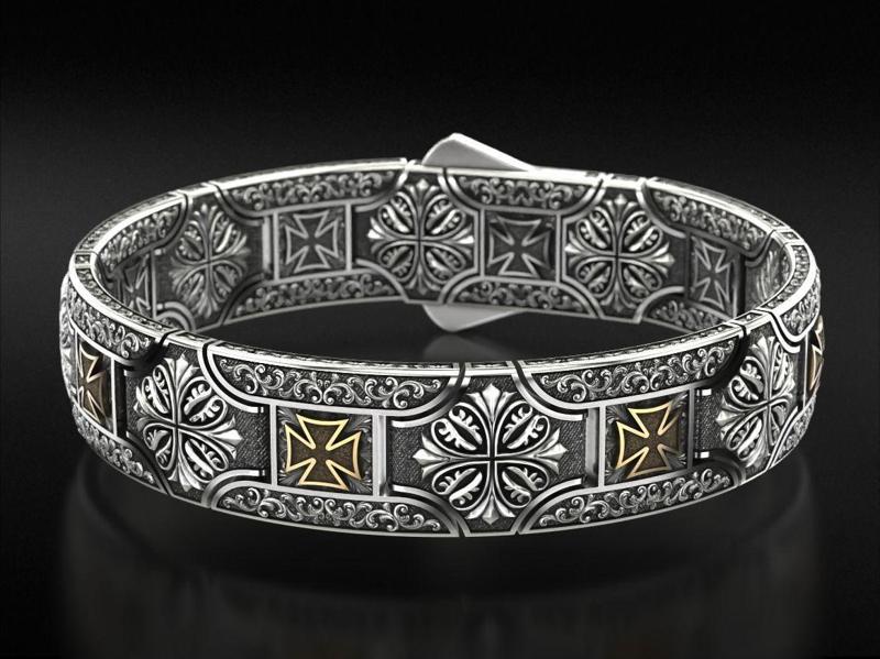 Vintage bracelet with Maltese cross and patterns 785