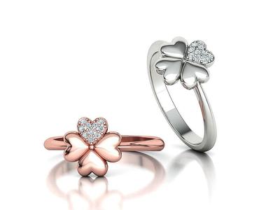 Lucky Clover Diamond Ring 4 heart petals Ring 3dmodel