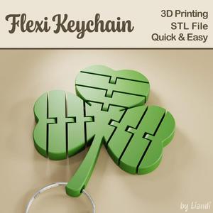 Flexi Shamrock STL Keychain for St Patricks Day – 3D Print File, Flexible Fidget Bag Charm, Articulated, Digital Download for Commercial Use