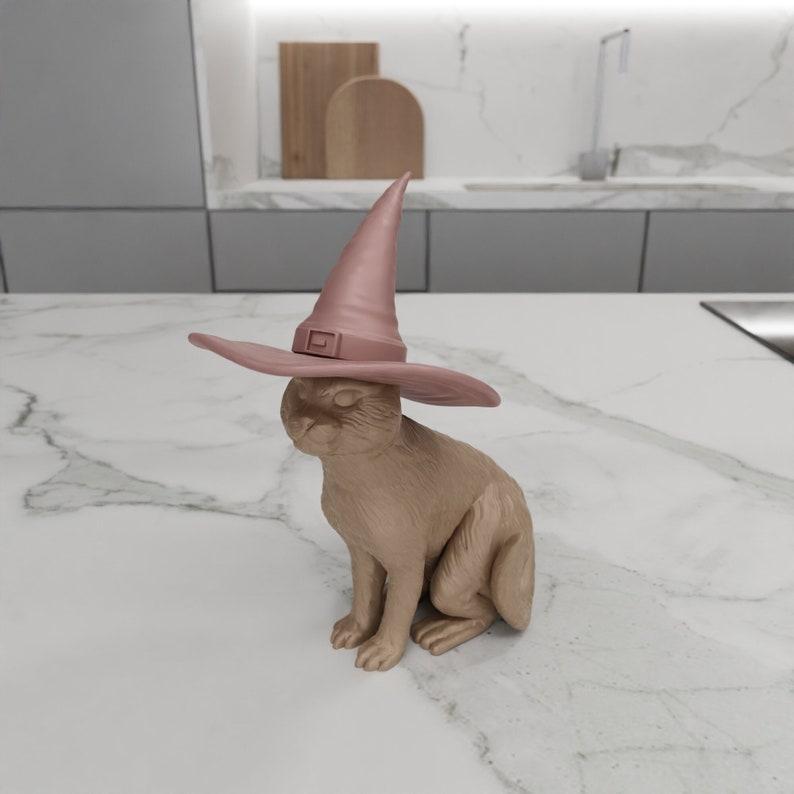 3D Cat with Witch Hat Home and Living with 3D Stl Files & Cat Decor, Cat Print, 3D Printed Decor, Gifts for Her, 3D Printing, Cat Lover