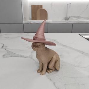 3D Cat with Witch Hat Home and Living with 3D Stl Files & Cat Decor, Cat Print, 3D Printed Decor, Gifts for Her, 3D Printing, Cat Lover