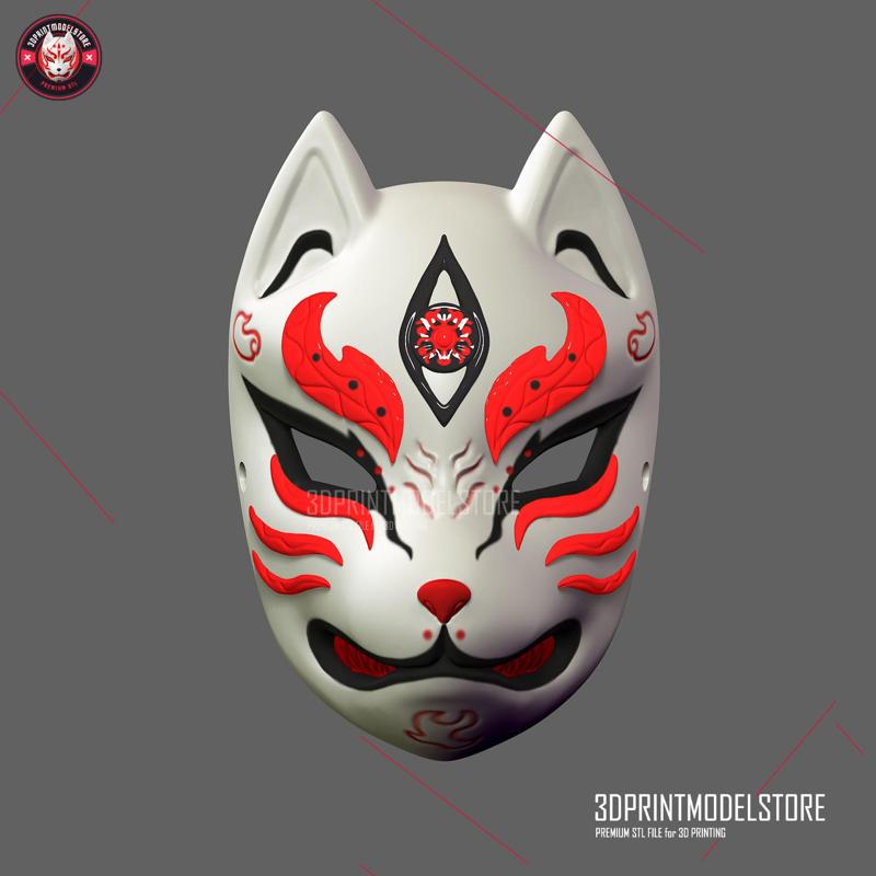 Japanese Fox Mask Demon Kitsune Cosplay Helmet Oni Samurai