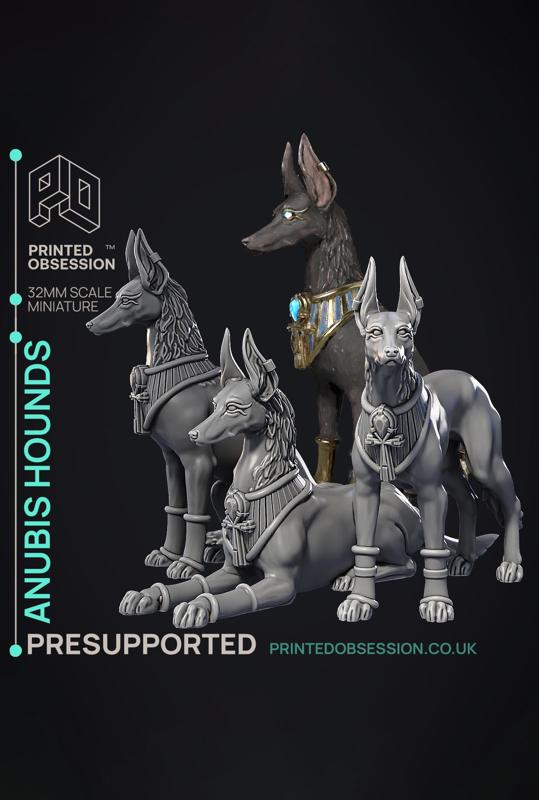 Anubis Hounds – 3 Model – Court of Anubis –  PRESUPPORTED – Illustrated and Stats – 32mm scale