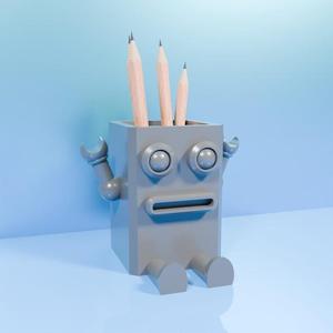 3d printing stl file of pencil organizer robot figurine for 3d printer