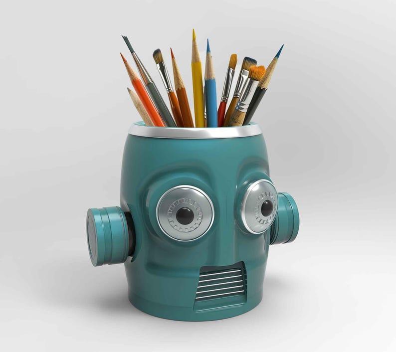 Robot Pen Pencil Holder – instant download, STL file for printing Office Desk Decor