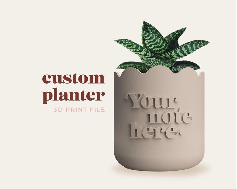 Custom Text Scalloped Edge Plant Pot 3D Print File STL