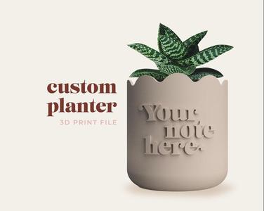 Custom Text Scalloped Edge Plant Pot 3D Print File STL