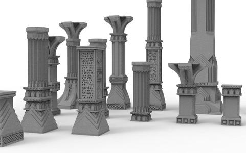 3D printable pillar and assorted bases for dwarf mine