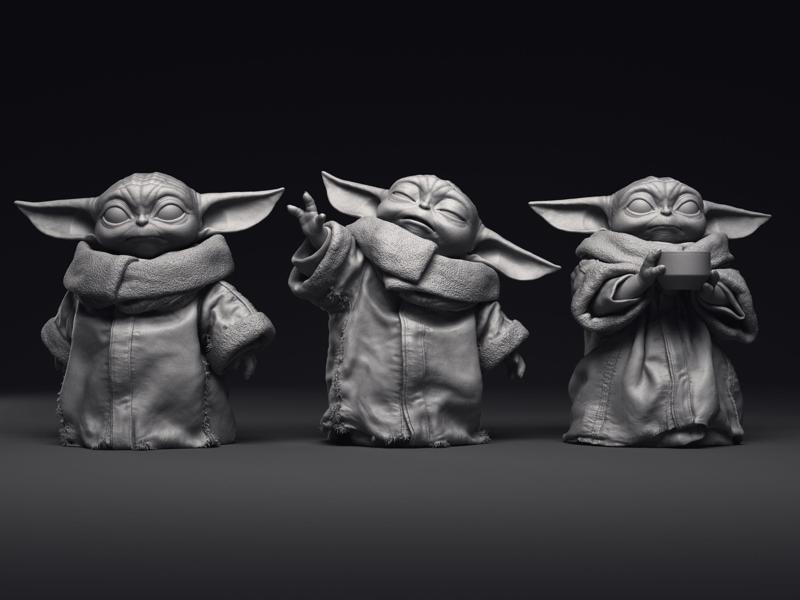 Grogu Baby Yoda pack of  three printable figures 3D Model Collection