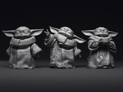 Grogu Baby Yoda pack of  three printable figures 3D Model Collection
