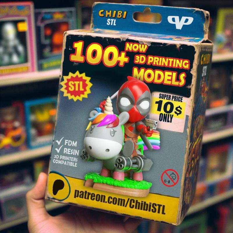 Deadpool on Unicorn Chibi STL for 3D Printing ChibiSTL 3DXM