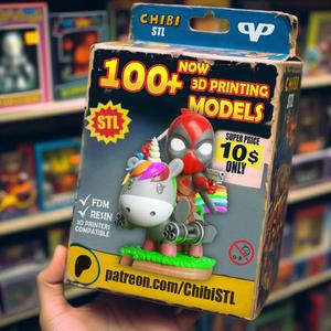 Deadpool on Unicorn Chibi STL for 3D Printing ChibiSTL 3DXM