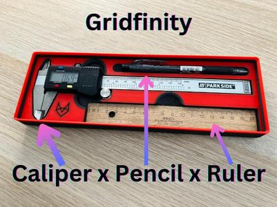 Gridfinity Caliper Holder Parkside +Ruler +Pencil